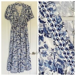 New! Max Studio White Blue Floral Ruffle Maxi Dress Size Large - 47662